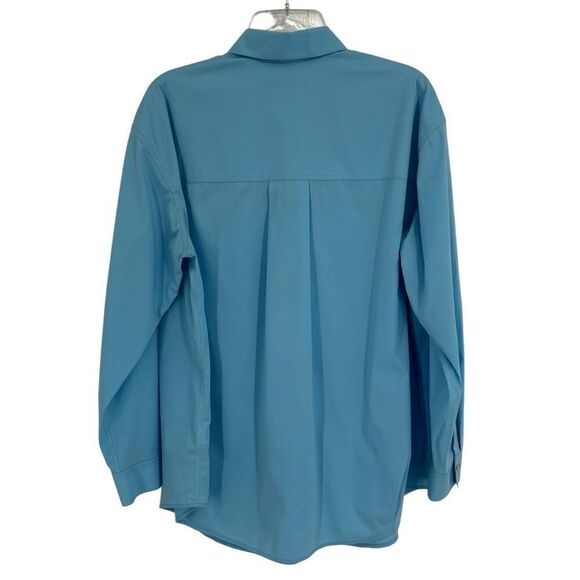 Foxcroft Long Sleeve Button Front Pullover Non Iron Shirt Blue Large - Picture 6 of 9